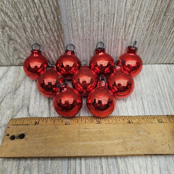 9 Vintage Small 1" Glass Ball Christmas Ornaments Mini Mercury Feather Tree - Picture 4 of 7